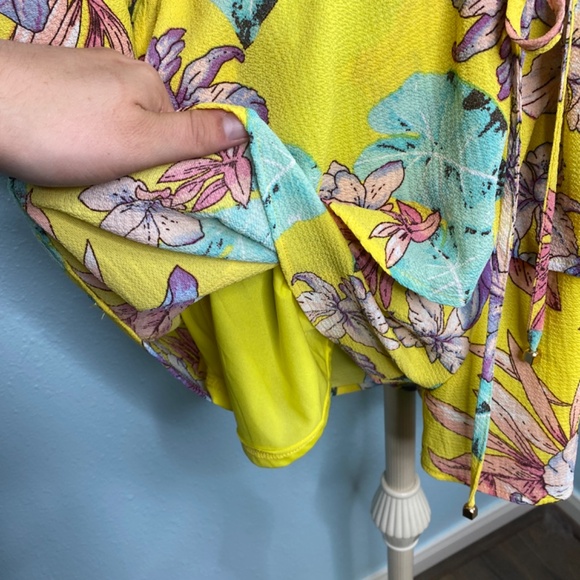Umgee Yellow Floral Romper with Bell Sleeves and Tie Waist - Picture 10 of 13